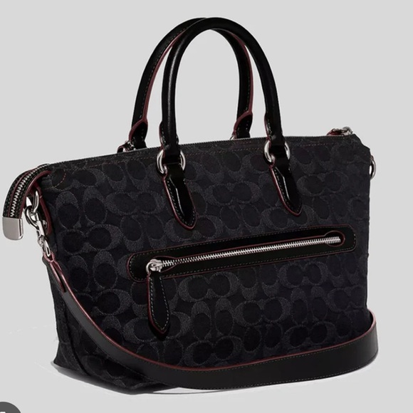 COACH Cara denim with Calfskin shoulder bag - Picture 2 of 12